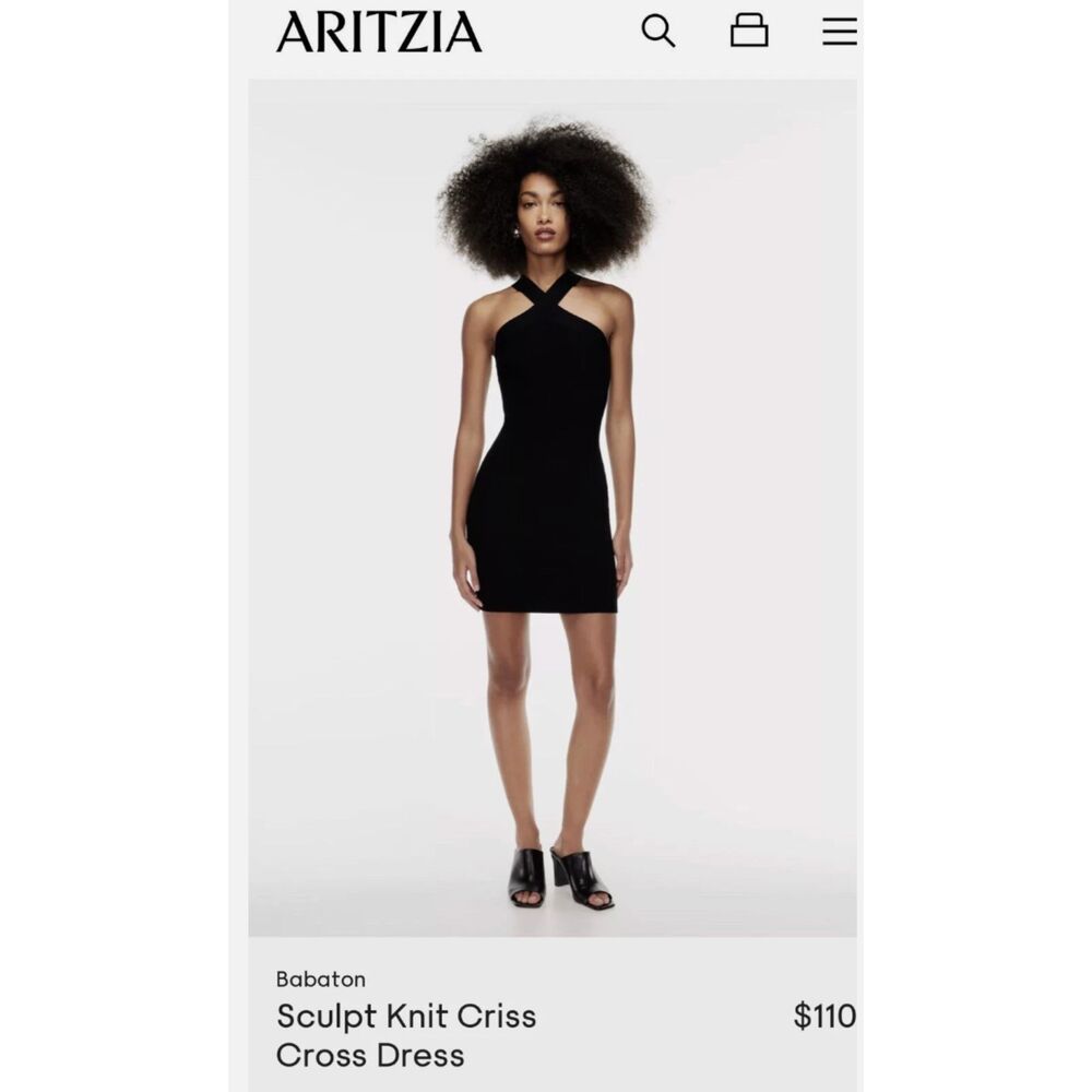 NWOT ARITZIA BABATON SCULPT KNIT CRISS CROSS DRESS BLACK Halter Bodycon size S